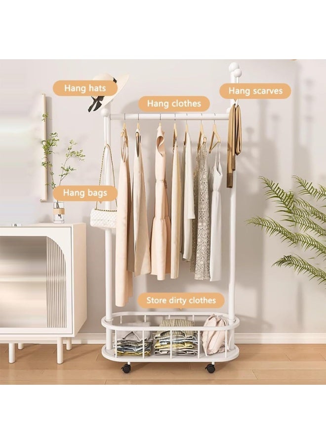 هيكسدريم رف المعطف ، رف الملابس المتداول ، رف المعطف الكبير المتنقل المعدني مع تخزين السلة ، رف المعطف متعدد الوظائف للملابس المعلقة والأكياس والقبعات (الأبيض) 80 * 30 * 170 سم - Image 5