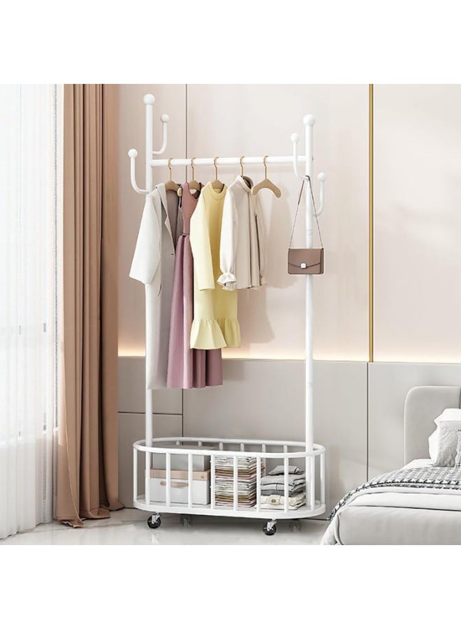 هيكسدريم رف المعطف ، رف الملابس المتداول ، رف المعطف الكبير المتنقل المعدني مع تخزين السلة ، رف المعطف متعدد الوظائف للملابس المعلقة والأكياس والقبعات (الأبيض) 80 * 30 * 170 سم - Image 3
