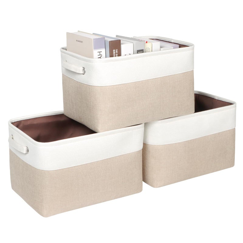 Kntiwiwo Foldable Storage Bin Collapsible Fabric Storage Basket Cube with Durable Handles Closet Organizer Bins for Organizing Shelves Drawers Set of 3 15 x 10 x 95 Beige - Image 2