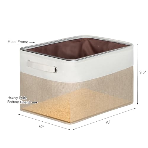 Kntiwiwo Foldable Storage Bin Collapsible Fabric Storage Basket Cube with Durable Handles Closet Organizer Bins for Organizing Shelves Drawers Set of 3 15 x 10 x 95 Beige - Image 3