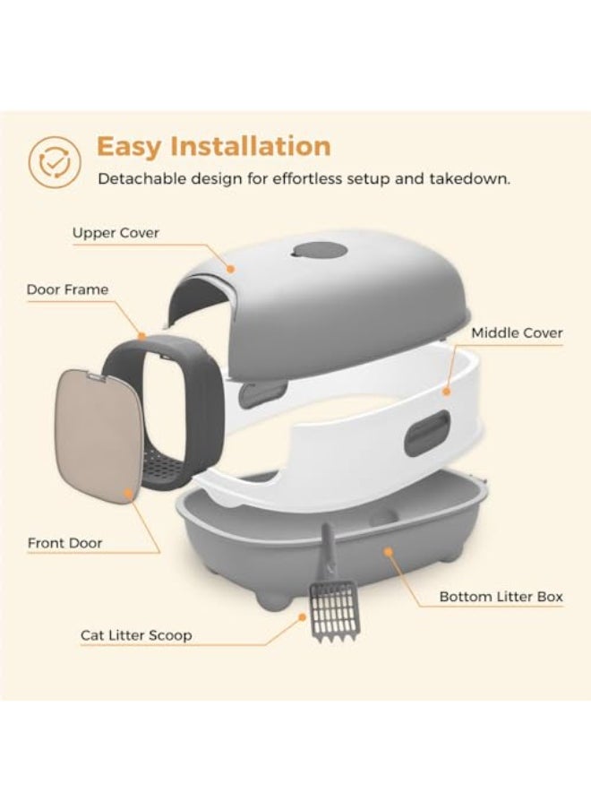 Cat Litter Box with Lid, Covered Litter Box with Litter Scoop, Easy to Install and Clean, Extra Large Enclosed Cat Litter Boxes with Two-Way Door for Cat