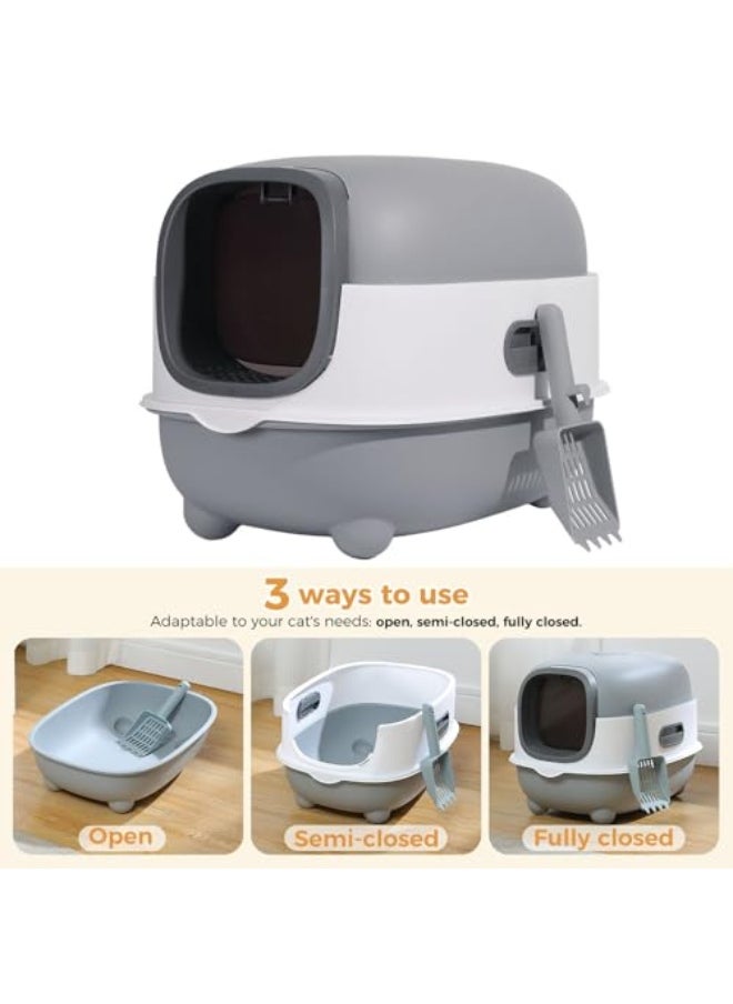 Cat Litter Box with Lid, Covered Litter Box with Litter Scoop, Easy to Install and Clean, Extra Large Enclosed Cat Litter Boxes with Two-Way Door for Cat