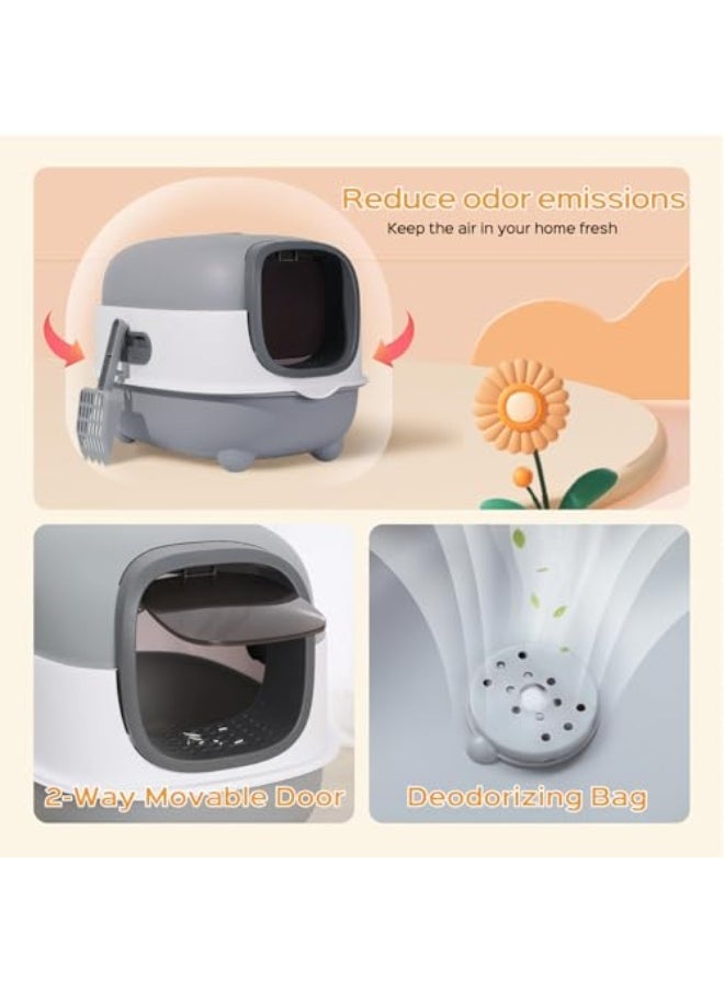 Cat Litter Box with Lid, Covered Litter Box with Litter Scoop, Easy to Install and Clean, Extra Large Enclosed Cat Litter Boxes with Two-Way Door for Cat