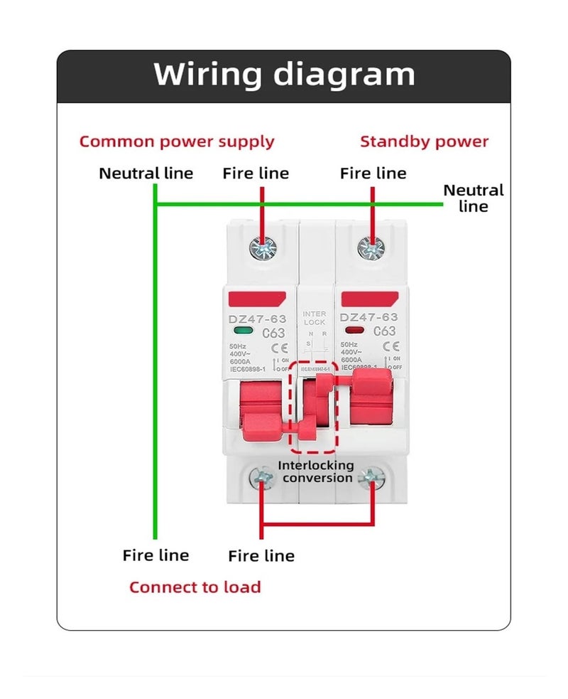 Manual Transfer Interlock Circuit Breaker 32A 1P Dual Power MCB Din Rail Mount - Image 4