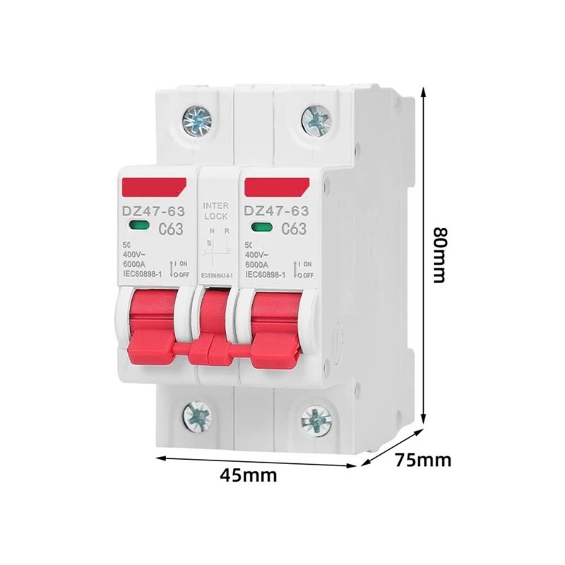 Manual Transfer Interlock Circuit Breaker 32A 1P Dual Power MCB Din Rail Mount - Image 3