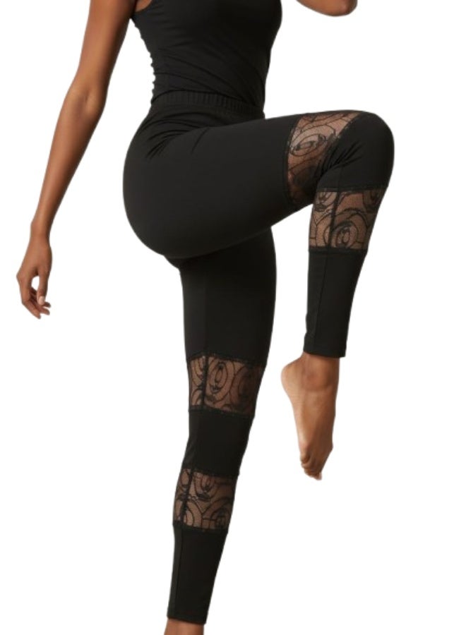 Women's leggings with an elastic waistband and floral lace detailing - Image 1