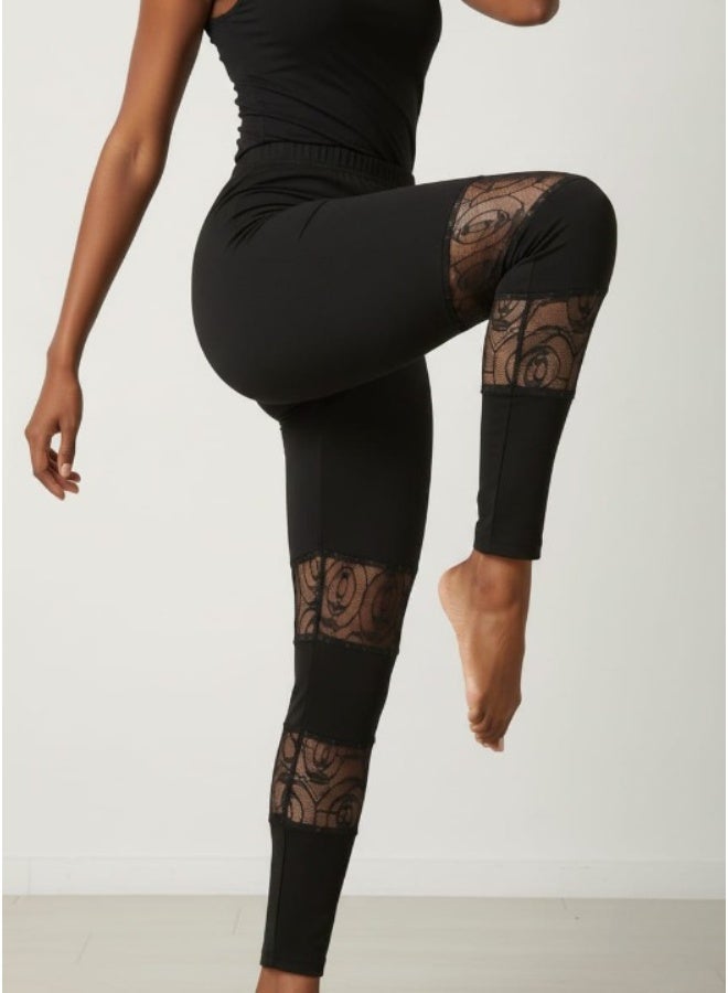 Women's leggings with an elastic waistband and floral lace detailing - Image 3