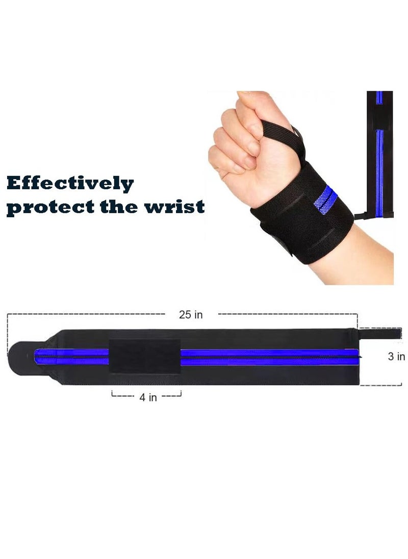 Cuken 2 Pieces Wrist Wraps for Men, Wrist Straps for Weightlifting, Exercise Straps Strength Training, Adjustable Wrist Brace Gym Accessories for Men Blue  - Image 2