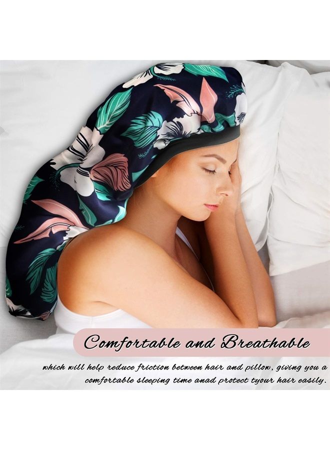 Gelme Nutri 2Pcs Long Satin Bonnet Sleep Cap,Extra Large Braids Bonnets for Sleeping,Long Hair,Soft&Comfortable Elastic Band Bonnets for Women Night Sleep,Hair Bonnets for Women Satin (Black+White Pattern) - Image 1