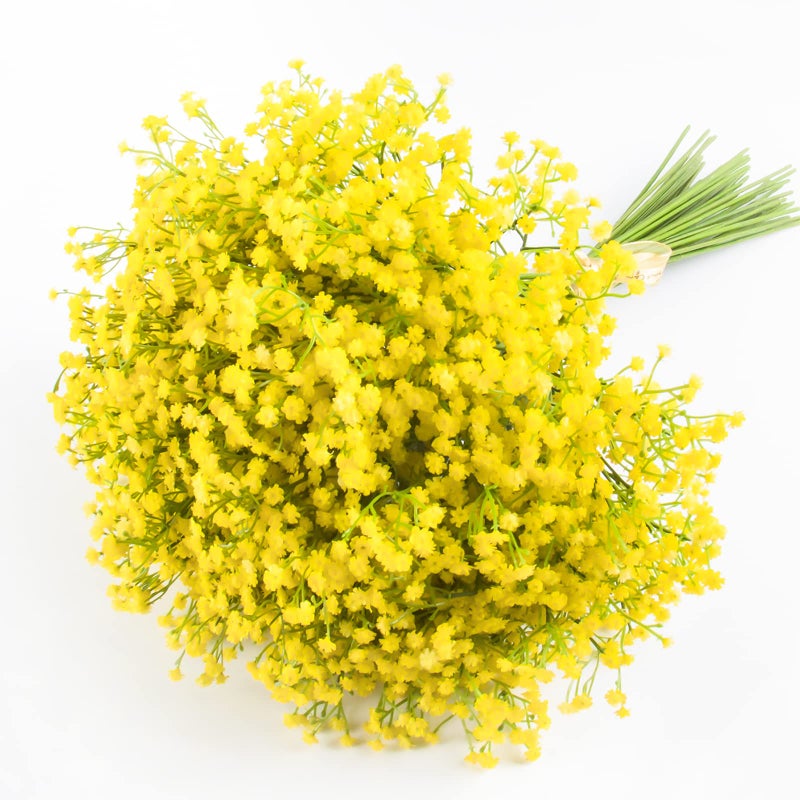DEEMEI 15 PCS Babys Breath Artificial Flowers Fake Babys Breath Flowers Artificial Bulk Yellow Gypsophila Bouquets Real Touch Faux Flowers for Wedding Floral Arrangement Party Home Decoration