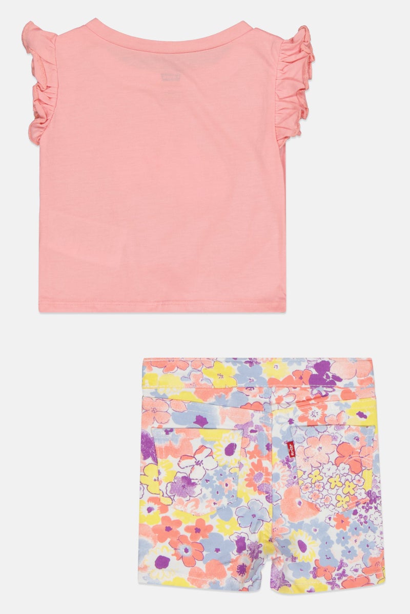 Levi's طقم بنات toddlers مكون من 2 قطعة طباعة جرافيك قميص وشورتات، متعدد الألوان - Image 3