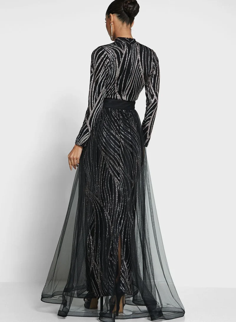Golden Apple Tulle High Neck Printed Dress