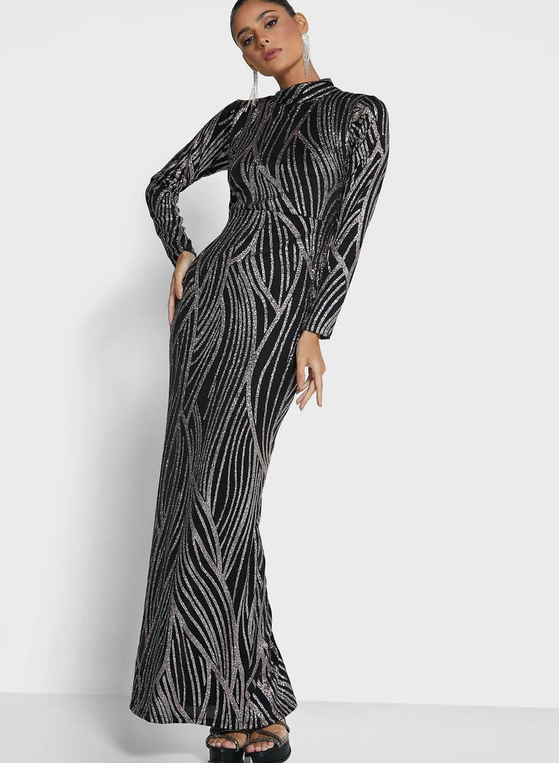 Golden Apple Tulle High Neck Printed Dress