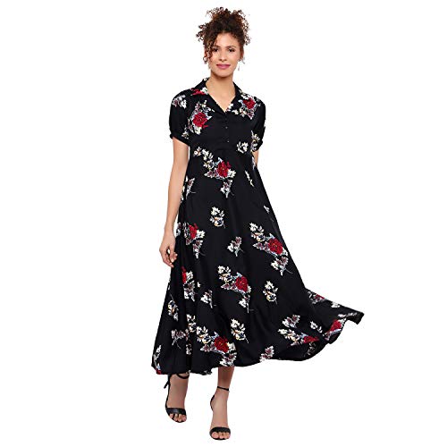 Indietoga Women's Plus Size Printed Fit and Flare Long Maxi Dress (10001262_Black Floral_5XL) - Image 1