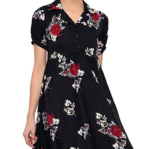 Indietoga Women's Plus Size Printed Fit and Flare Long Maxi Dress (10001262_Black Floral_5XL) - Image 3
