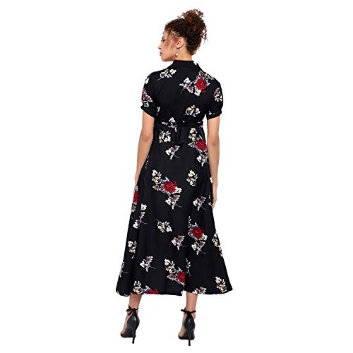 Indietoga Women's Plus Size Printed Fit and Flare Long Maxi Dress (10001262_Black Floral_5XL) - Image 4