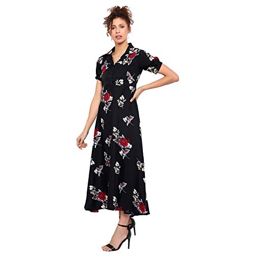 Indietoga Women's Plus Size Printed Fit and Flare Long Maxi Dress (10001262_Black Floral_5XL) - Image 5