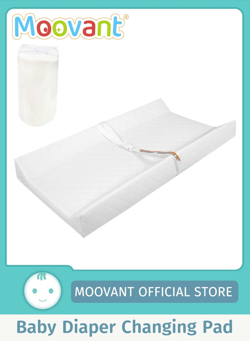 Moovant Baby Changing Pad with Removable Washable Cover, Extra Thick Waterproof Non-Slip Baby Changing Mat with Safety Strap & 2 High Curved Sides, 80*40*10cm  - Image 1