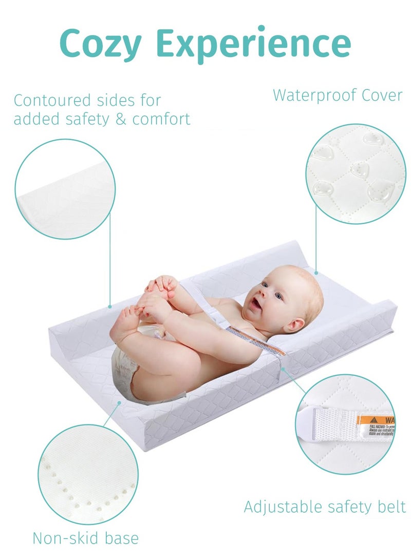 Moovant Baby Changing Pad with Removable Washable Cover, Extra Thick Waterproof Non-Slip Baby Changing Mat with Safety Strap & 2 High Curved Sides, 80*40*10cm  - Image 2