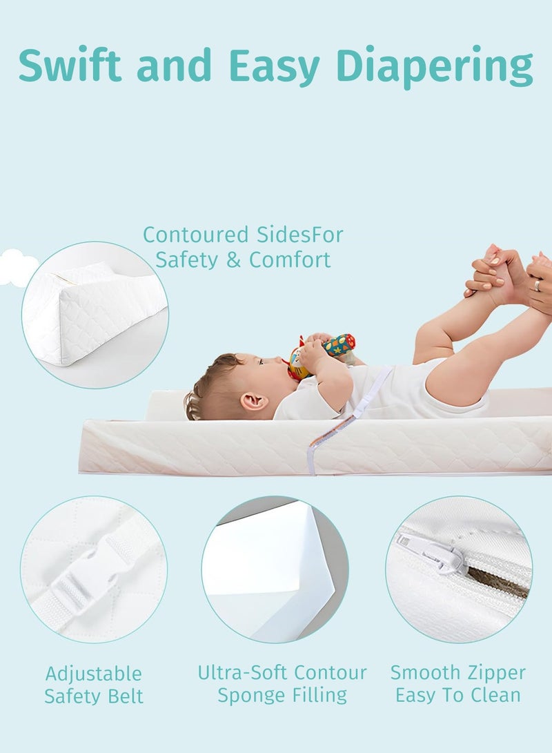 Moovant Baby Changing Pad with Removable Washable Cover, Extra Thick Waterproof Non-Slip Baby Changing Mat with Safety Strap & 2 High Curved Sides, 80*40*10cm  - Image 3
