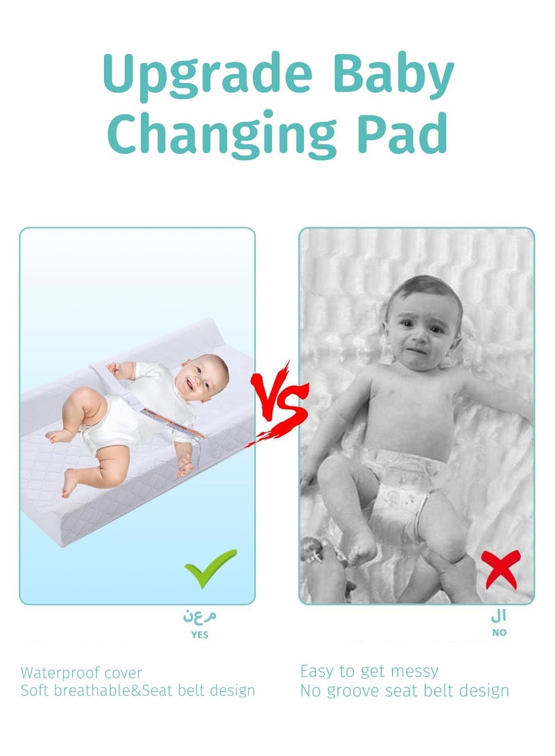 Moovant Baby Changing Pad with Removable Washable Cover, Extra Thick Waterproof Non-Slip Baby Changing Mat with Safety Strap & 2 High Curved Sides, 80*40*10cm  - Image 4