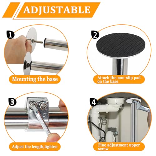 Swess Undermount Sink Brackets, Stainless Steel Adjustable Sink Legs Installation and Repair Kit Support System with Waterproof Gloves for Kitchen, Bathroom(16.1-28.7inches) - Image 4