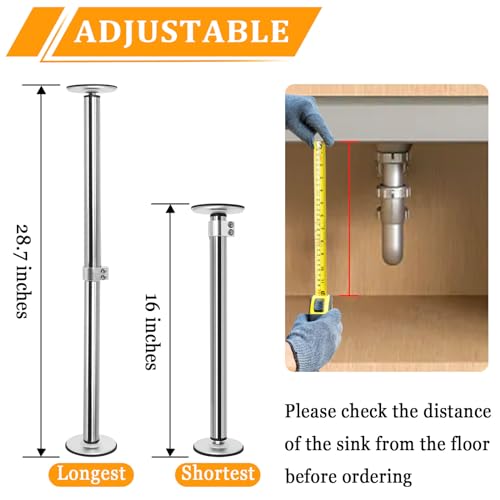 Swess Undermount Sink Brackets, Stainless Steel Adjustable Sink Legs Installation and Repair Kit Support System with Waterproof Gloves for Kitchen, Bathroom(16.1-28.7inches) - Image 2