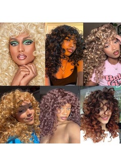 613 Curly Wig with Bangs for Black Women Kinky Long curly Synthetic Hair Wigs Daily Use Cosplay 17 Inch - pzsku/Z981850009820D90265EFZ/45/_/1692305209/aa6fde92-4dbd-4105-8cbb-196d0409fe9a