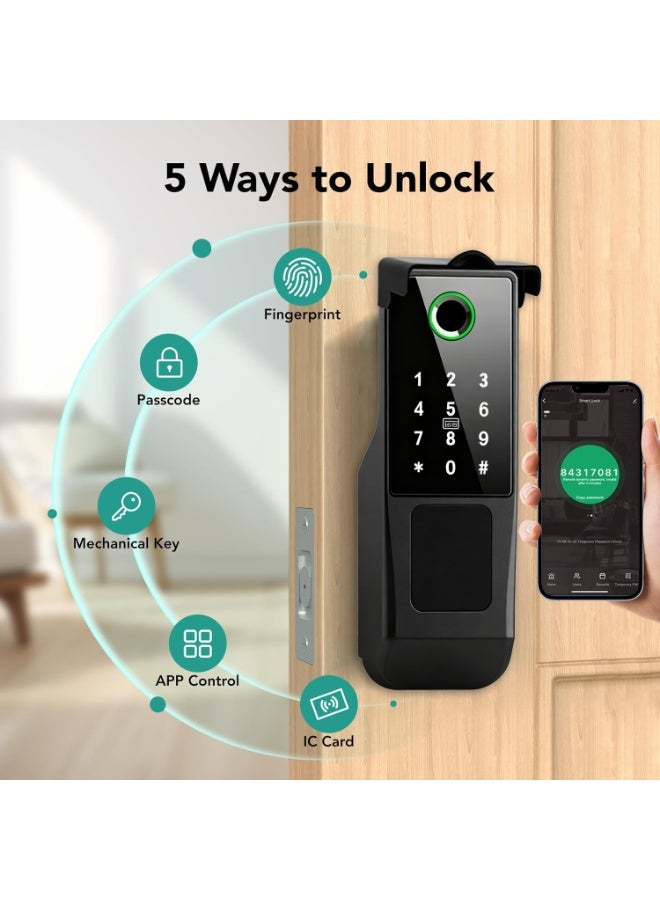 رازوفيوس قفل باب ذكي، واي فاي، بصمة الإصبع، لوحة مفاتيح، قفل ذو تركيب سطحى، يمكن التحكم فيه عبر تطبيق Tuya، مقاوم للعوامل الجوية - Image 2