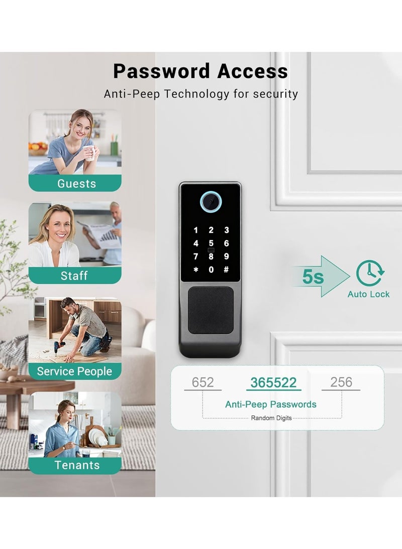 رازوفيوس قفل باب ذكي، واي فاي، بصمة الإصبع، لوحة مفاتيح، قفل ذو تركيب سطحى، يمكن التحكم فيه عبر تطبيق Tuya، مقاوم للعوامل الجوية - Image 3