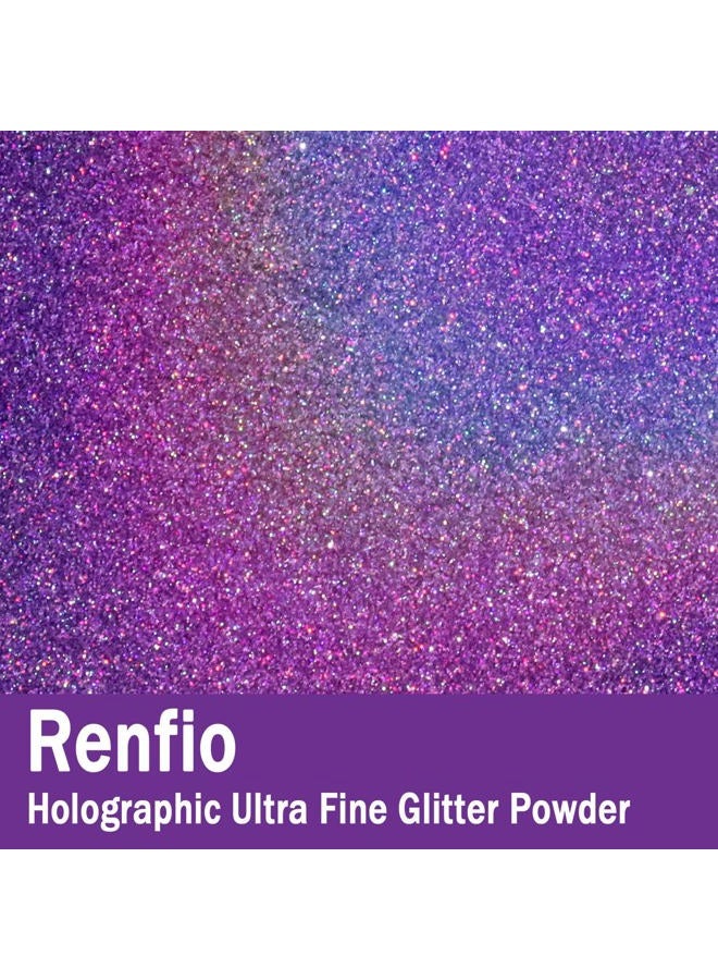 Renfio Holographic Ultra Fine Glitter Powder Metallic Resin Glitter 2.11 Oz (60g) PET Flakes Crafts Sequins 1/128" 0.008" 0.2mm Epoxy Chips Flakes for Tumblers Slime - Laser Light Purple - Image 2
