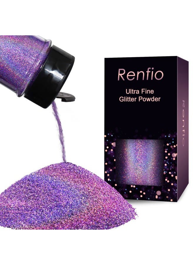 Renfio Holographic Ultra Fine Glitter Powder Metallic Resin Glitter 2.11 Oz (60g) PET Flakes Crafts Sequins 1/128" 0.008" 0.2mm Epoxy Chips Flakes for Tumblers Slime - Laser Light Purple - Image 1