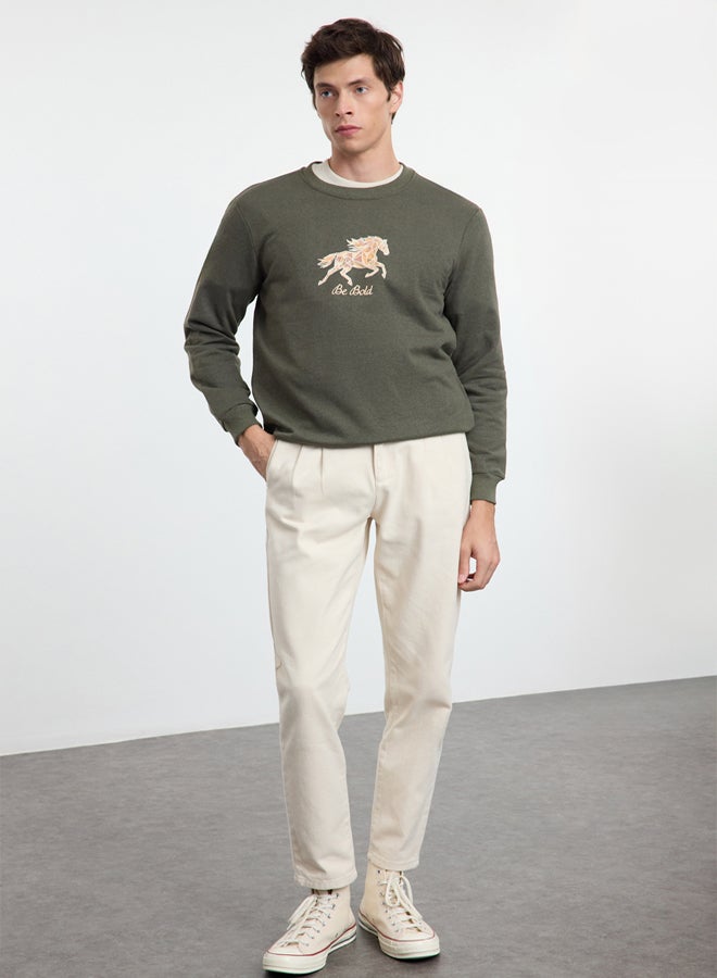 trendyol Khaki Regular/Normal Cut Animal Printed Inside Polar Fleece Sweatshirt - Image 3