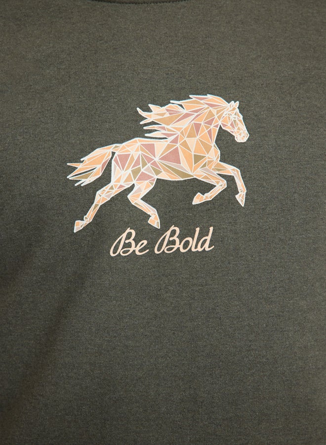 trendyol Khaki Regular/Normal Cut Animal Printed Inside Polar Fleece Sweatshirt - Image 4