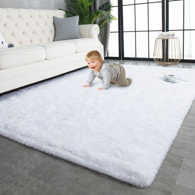 SUPER SOFT SHAGGY RUGS FLUFFY CARPETS 4X59 FEET INDOOR MODERN PLUSH AREA RUGS FOR LIVING ROOM BEDROOM KIDS ROOM NURSERY HOME DECOR UPGRADE ANTISKID RECTANGULAR FUZZY RUG WHITE