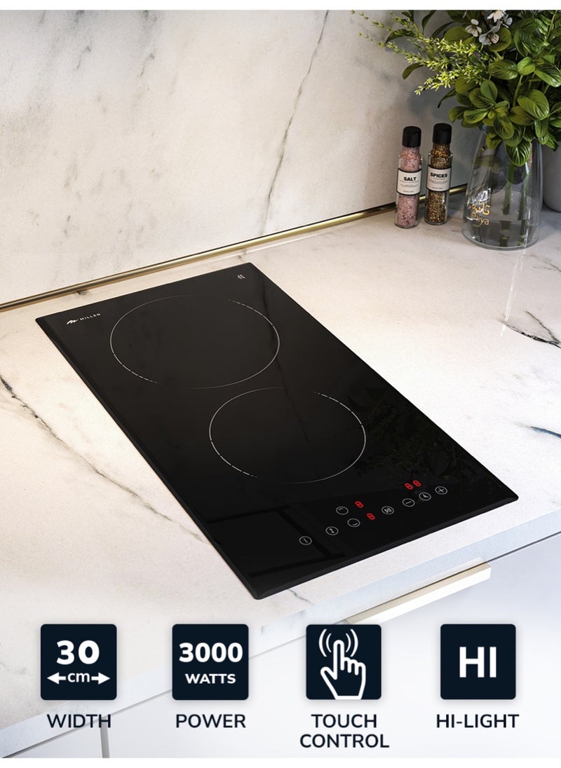MILLEN MILLEN Built in Electric hob, 30 cm Black Glass, 2 Heating Zones, 3000W, Touch Control, MEH 301 BL, 3 Year Warranty  - Image 2