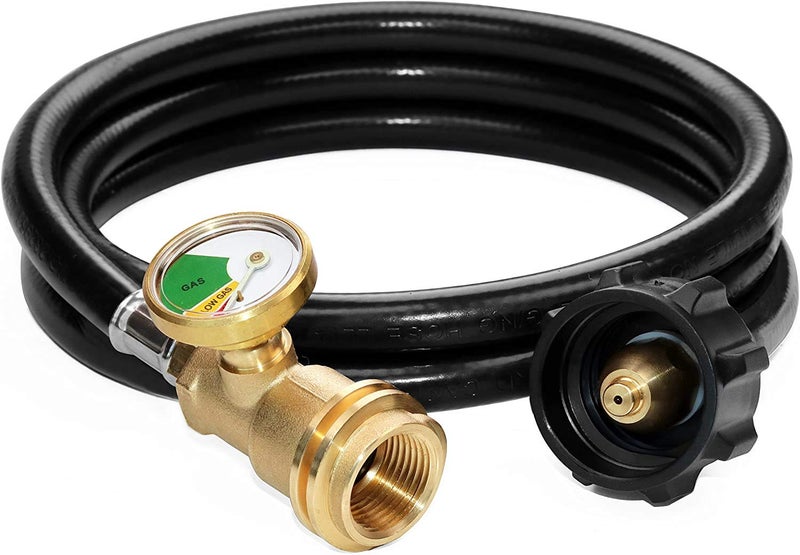 DOZYANT 5 Feet Propane Tank Extension Hose with Gauge -Leak Detector Replacement for Gas Grill, Heater and All Other Propane Appliances, Acme to Male QCC/POL Fittings - Image 1