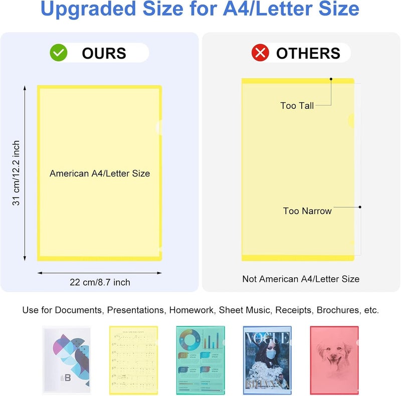 Excefore 50 Pack Plastic Document Folders, Colored Clear File Folders with Plastic Pockets Sleeves, Letter Size 8.7 x 12.2 Inches, A4 Assorted Colors for Office Supplies, Multicolor - Image 4