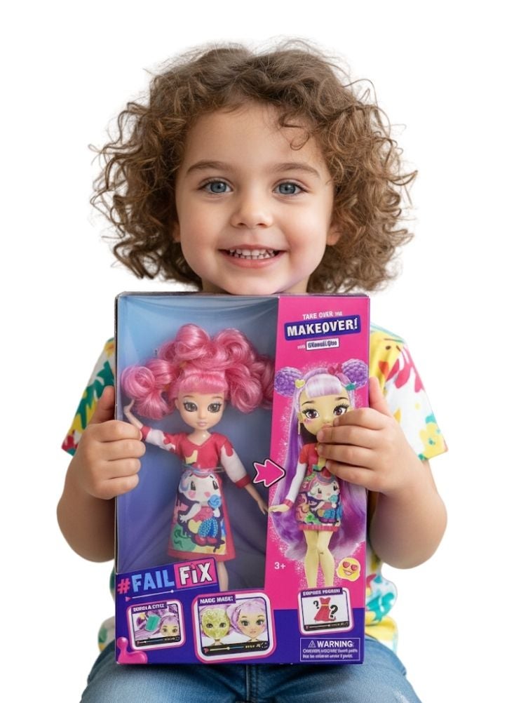 بريميم دمية تصفيف شعر باللونين الوردي والبنفسجي مع فرشاة وقناع وفستان أنيق - Image 3