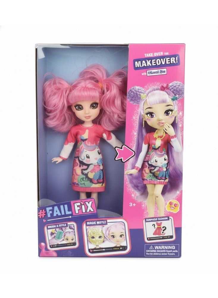 بريميم دمية تصفيف شعر باللونين الوردي والبنفسجي مع فرشاة وقناع وفستان أنيق - Image 2