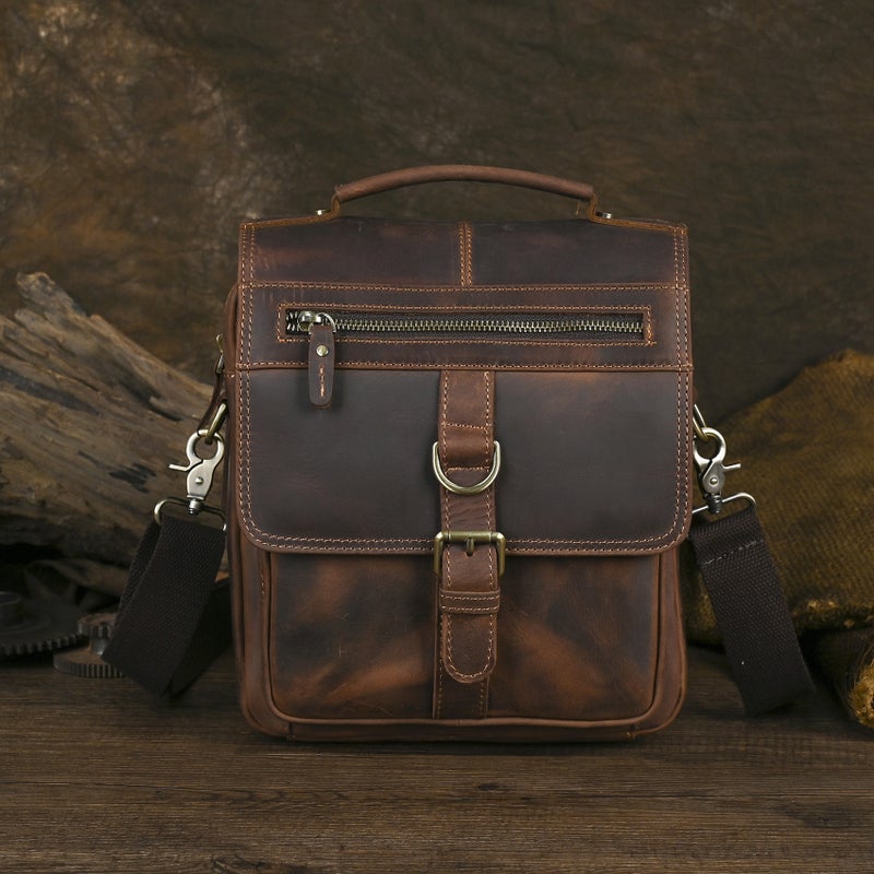 Men's Vintage Multi-Function Crazy Horse Leather Crossbody Bag 039 - Image 2