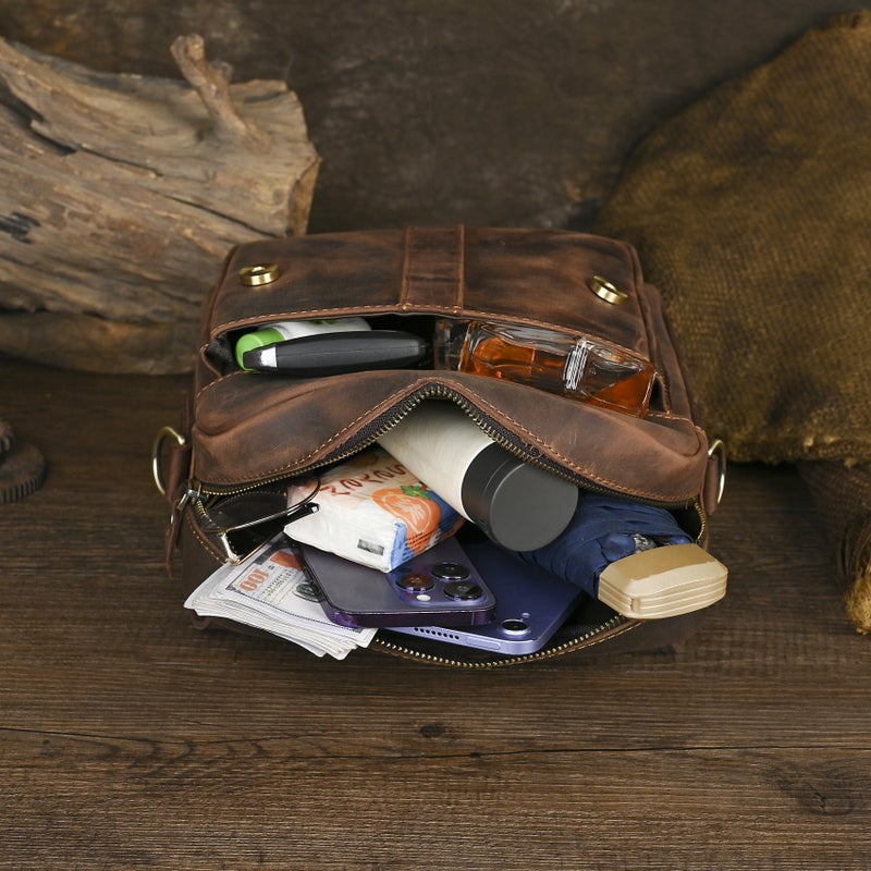 Men's Vintage Multi-Function Crazy Horse Leather Crossbody Bag 039 - Image 4