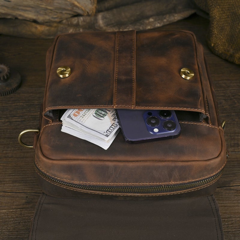 Men's Vintage Multi-Function Crazy Horse Leather Crossbody Bag 039 - Image 3
