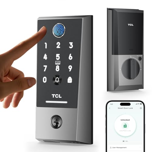 TCL D2 Plus Smart Lock Fingerprint Door Lock with Keyless Entry Security Electronic Deadbolt for Front Door Builtin Doorbell Compatible with Alexa Auto Lock Easy Install
