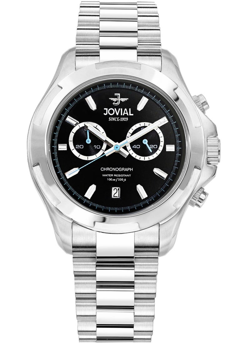جوفيال - JOVIAL 1555 GSMC03E ساعة رجالية فاشن بسوار ستانلس ستيل ، 42 ملم ، أسود - Image 1