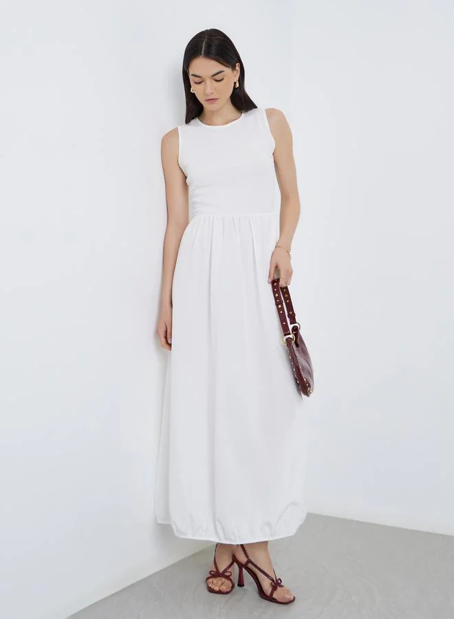 Take Two Solid Pleated Detail Sleeveless Maxi Dress