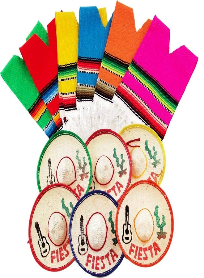 More Fiesta Set of 6 Serapes for Bottles and Mini Fiesta Hats for Bottles - 4 Inches by 11 Inches Poncho Cover, 3.5 Inches Wide Sombrero For Cinco De Mayo Party Decoration (6 of Each) Multicolored - Image 5