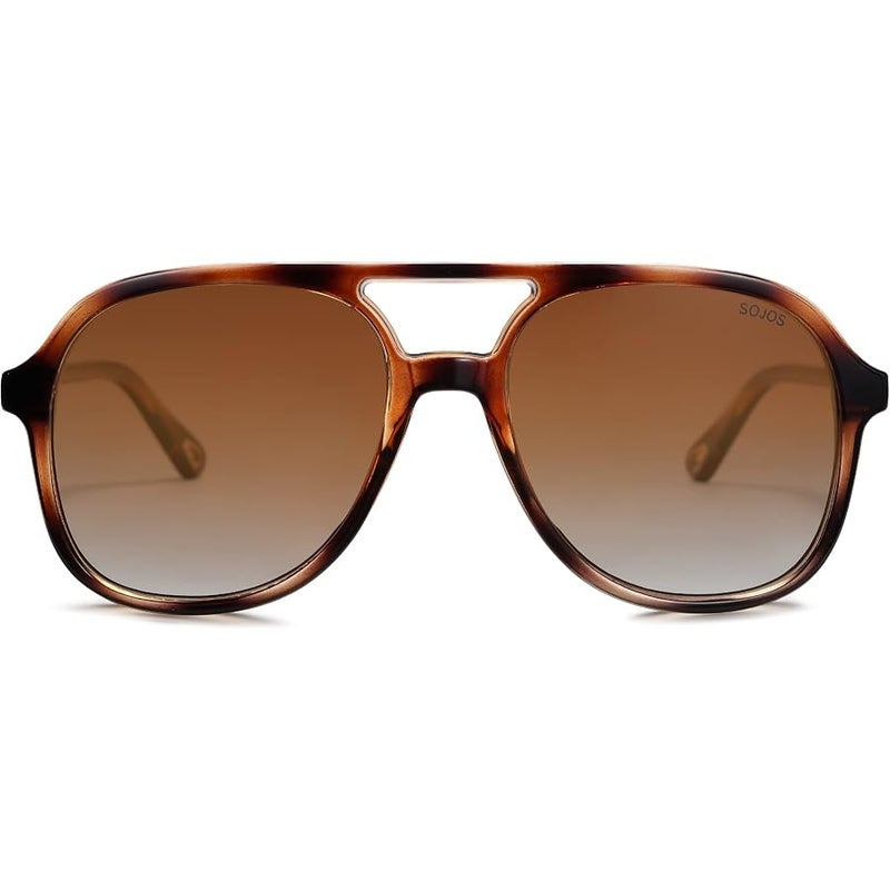 Sojos Retro Vintage Polarized Sunglasses Double Bridge Brow Bar Square Aviators SJ2174 - Image 2