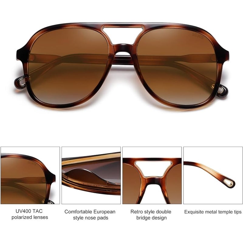Sojos Retro Vintage Polarized Sunglasses Double Bridge Brow Bar Square Aviators SJ2174 - Image 4