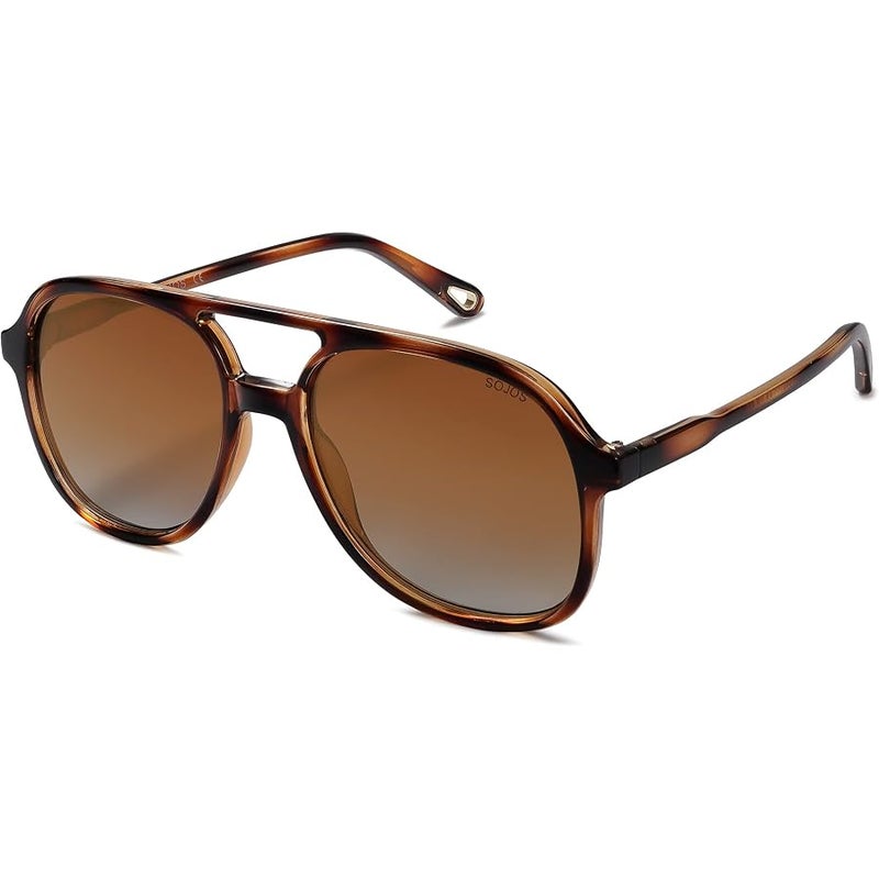 Sojos Retro Vintage Polarized Sunglasses Double Bridge Brow Bar Square Aviators SJ2174 - Image 1
